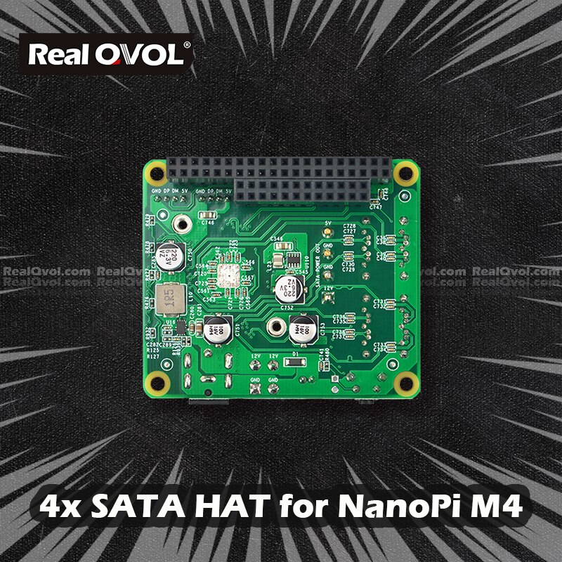 RealQvol FriendlyELEC ELEC NanoPi M4 4x SATA HAT Support 6Gbps/3Gbps/1.5Gbps Integrated power connector