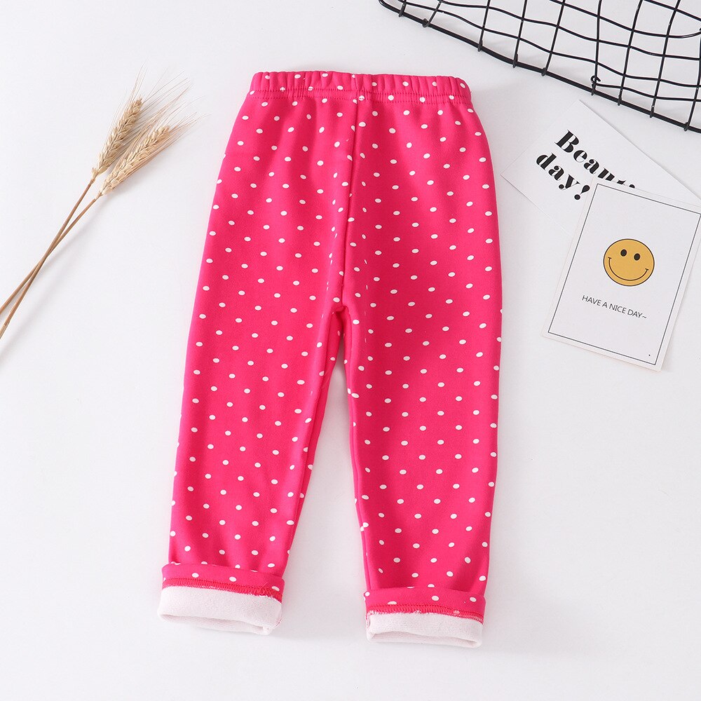 V-TREE Leggings Voor Meisjes Warme Fluwelen Kinderen Leggings Broek Dots Print Kids Kleding Herfst Winter 3-8Y: rose red / 10T