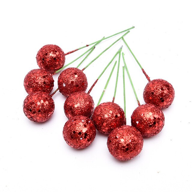 10 Pcs/ String Glitter Christmas Balls Baubles Xmas Tree Hanging Ornament Decors: Red