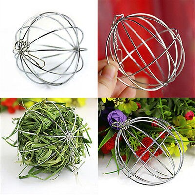 Stainless Steel Round Sphere Feed Dispense Exercise Hanging Hay Ball Guinea Pig Hamster Rat Rabbit Pet Toy 1pc