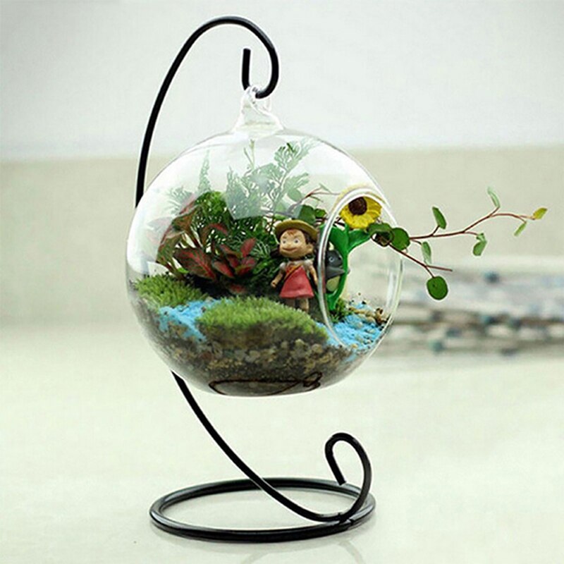 Heart/Moon Shaped Iron Hanging Holder Plant Glass Vase Stand Micro Landscape Decoration Bottle Holder