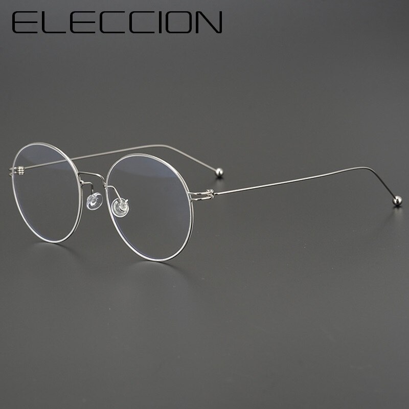Óculos redondo vintage, armação de titânio puro para miopia, armação de óculos para prescrição óptica masculino, novo óculos sem parafusos, coreia, 2021: C2. Silver Frame