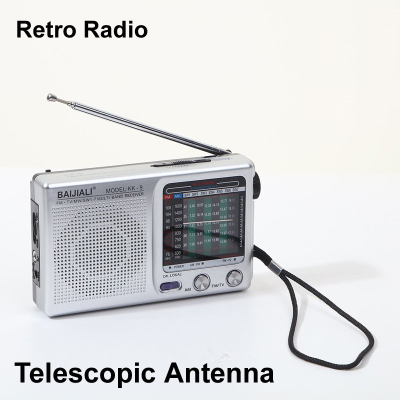 Bærbar retro nødradio med teleskopantenne, fullbånds håndholdt værradio, sw am fm batteridrevet høyttaler for eldre: Sølv