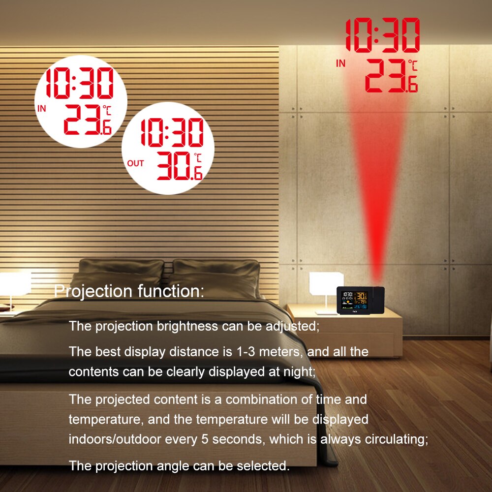 Hight Alarm Projection Thermometer Hygrometer Wireless Weather Station Digital Watch Snooze Table Project Radio Clock