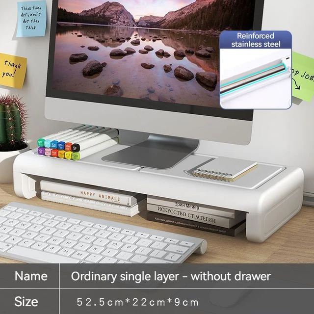 Monitor Houten Standaard Meerdere Stijlen 2 Laden Desktop Computer Ondersteuning Monitor Riser Houder Desktop Plank Slaapkamer Tafelplank: WHITE