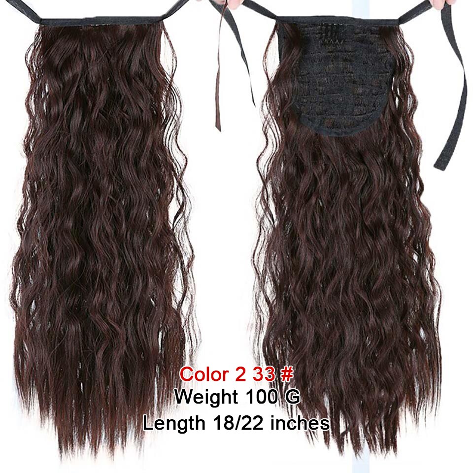 AOOSOO Corn wave long ponytail synthetic wig bag high temperature resistant silk hair extension brown ponytail blond wig: 2 33 / 18inches