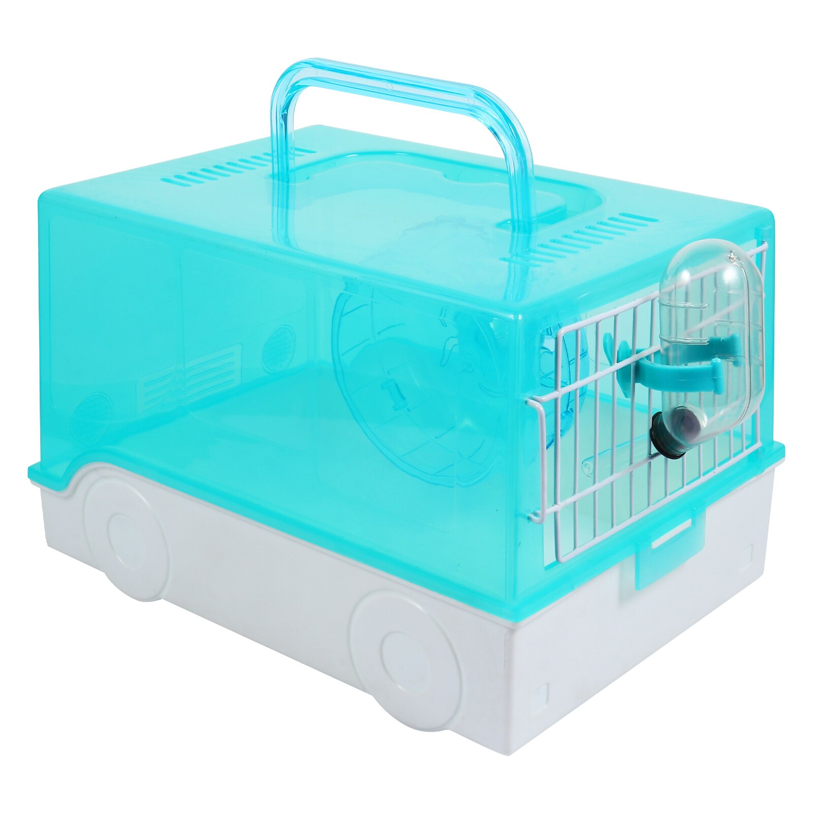 Small Pet Hamster Rabbit Rat Portable Carrier Cage with Handle Exercise Wheel