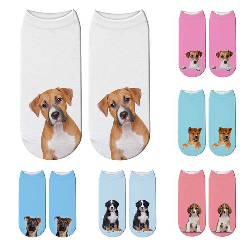 Calcetines impresión en 3D divertida estilo Harajuku Kawaii para mujer, calcetín tobilleros de corte bajo, de perro Multicolor, para Navidad,