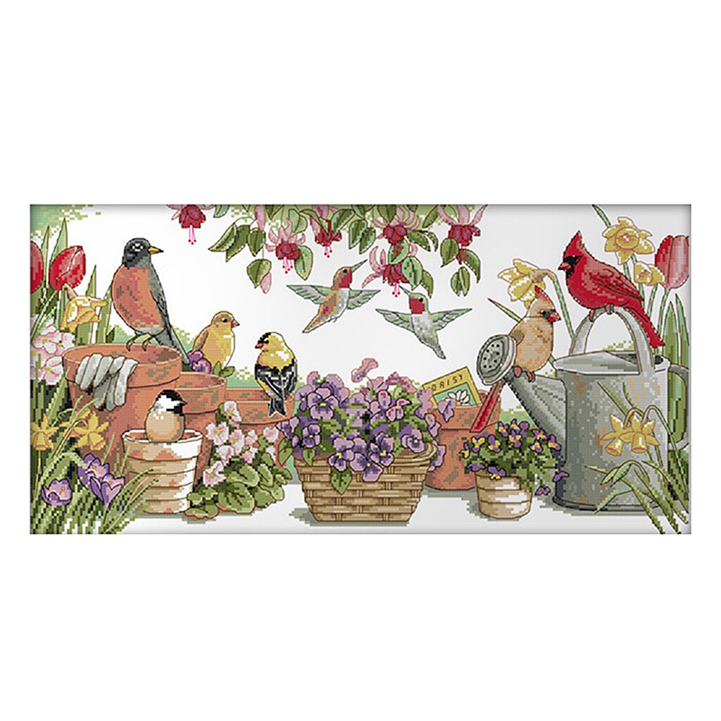 Birds &amp; Flower Pattern Stamped Cross Stitch Kits for Beginners Handmade Crafts