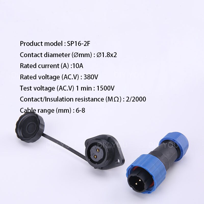 Sp16 ip68 vandtæt stik og stik 2 3 4 5 7 9 pin stik med 2 hullers flange type stik gør dig: Sp16-2f