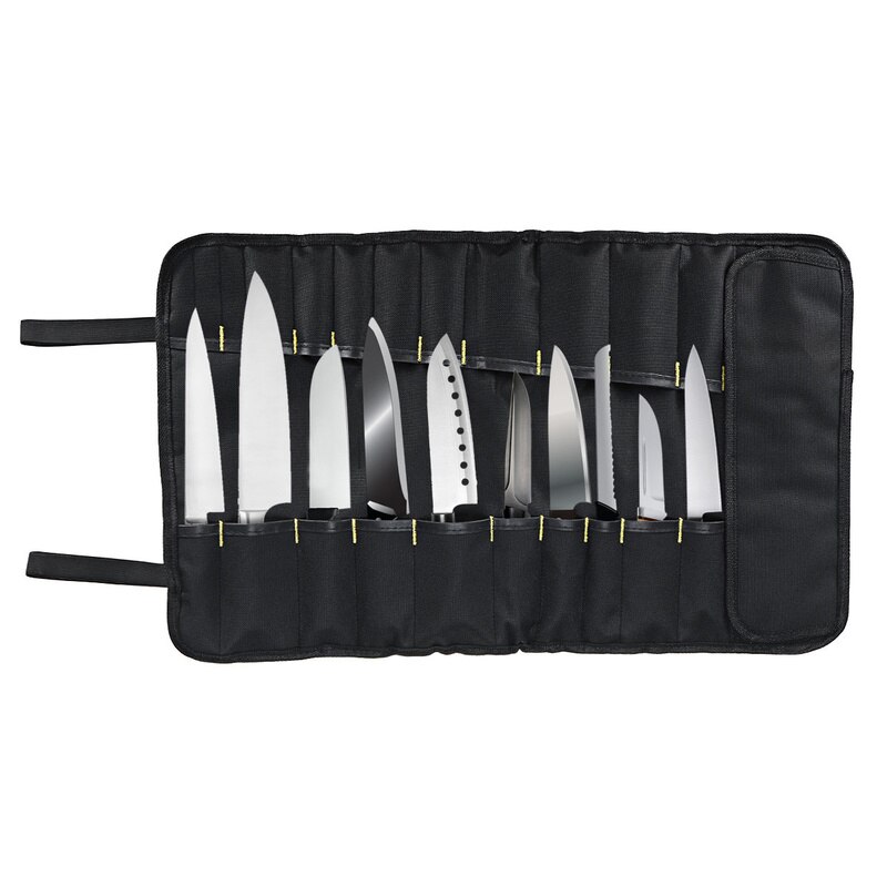 Sac à couteaux en rouleau portable avec 22 poches, pour chef cuisinier,sacoche de cuisine durable pour le rangement, disponible en 4 couleurs au choix, noire, bleue et verte