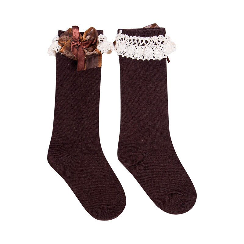 Cute Girl Kid Knie Hoge Stocking Lente Herfst Prinses Kant Boog Baby Peuter Warm Kousen Meisjes 1-6Y: Bruin / 2 to 6T