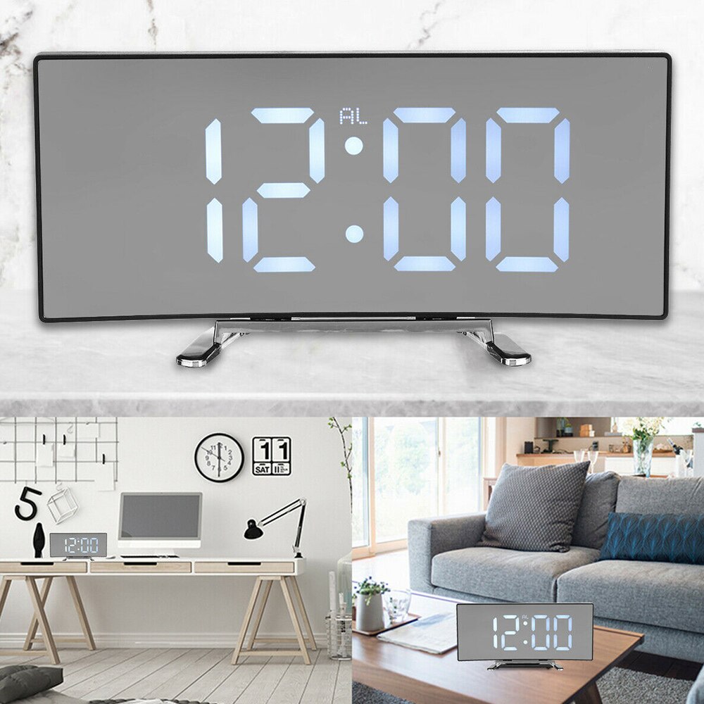 Digital Alarm Clock Curved Dimmable LED Digital Clock for Kids Bedroom WHite Large Number Clock