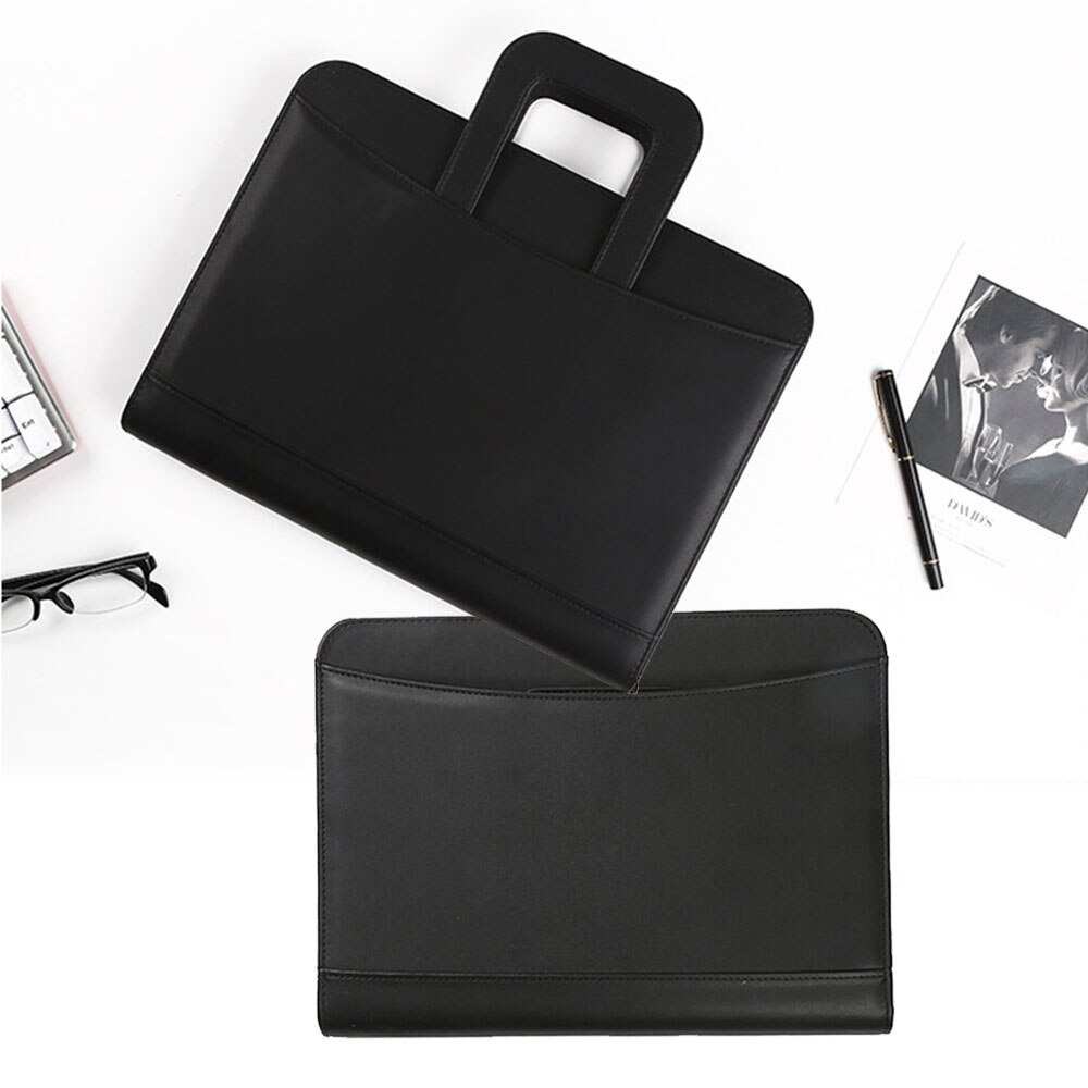 Portafolio de negocios A4 con mango retráctil, carpeta de cuero Pu, archivador con calculadora con cremallera, organizador de Notbook