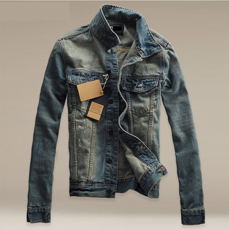 teenagers trendy men's slim clothes denim jacket students locomotive street winter Korean denim jacket male coat: S
