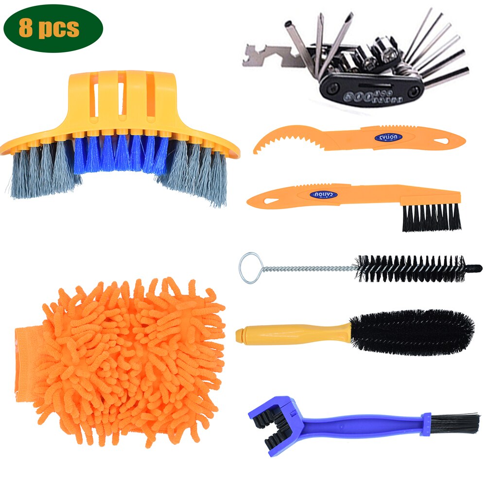 Bike Cleaning Kit Bicycle Chain Cleaner Clean Tire Brush Road MTB Cycling Cleaning Gloves Kits Cleaners Tool for Mountain, City: black