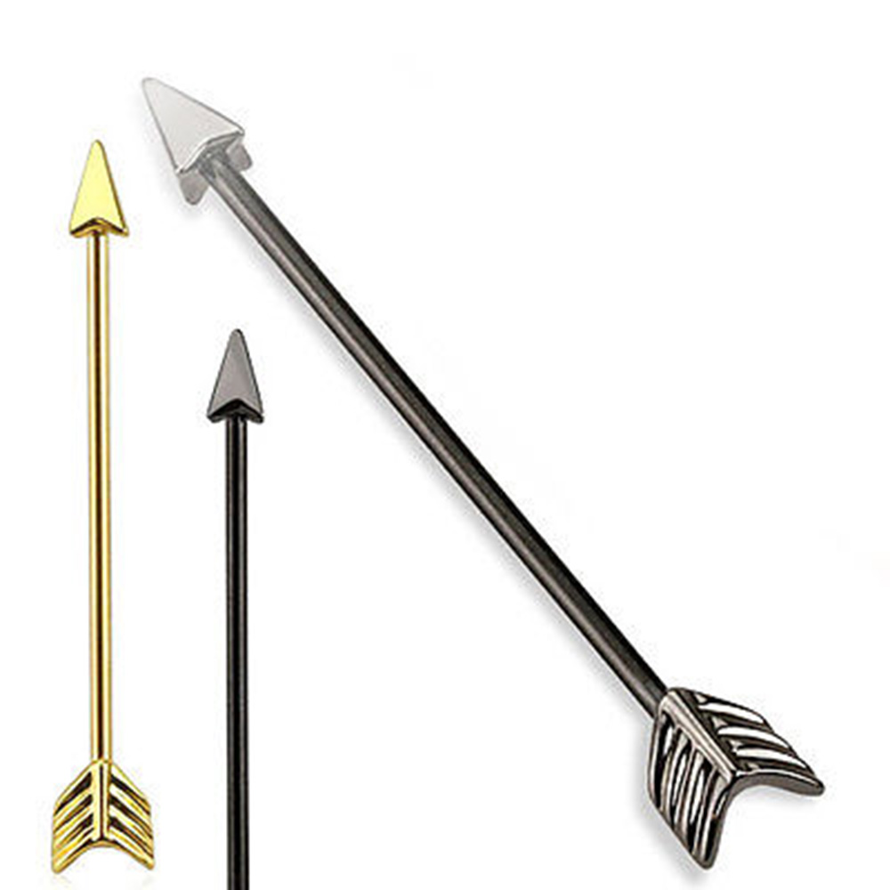 1pc Black gold Silver Stainless Steel Industrial Piercing Ear Cartilage Stud Earring body Arrow Ear Piercings Barbell Jewelry