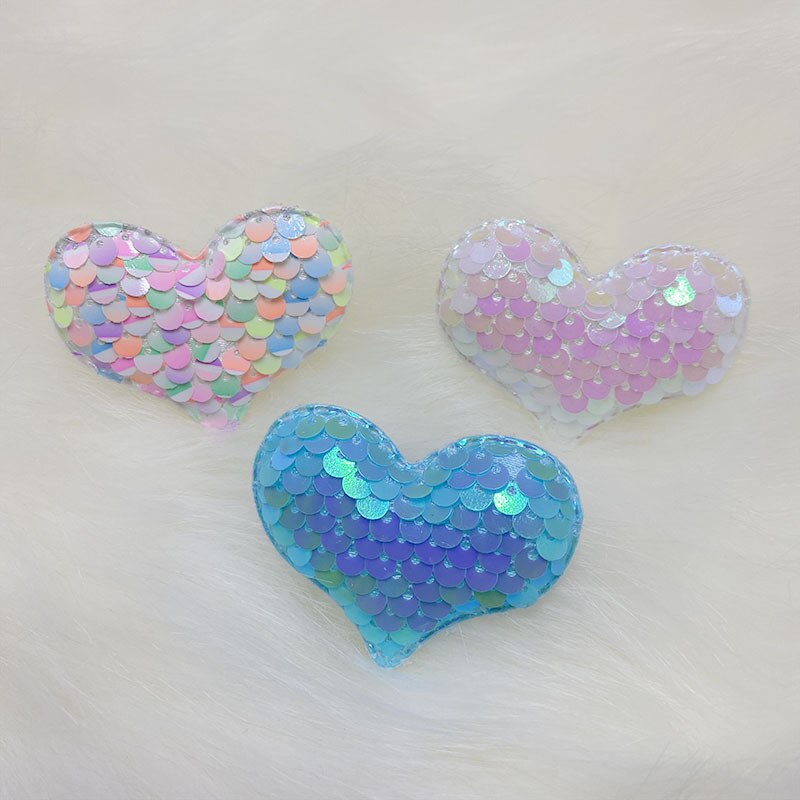 30 Stks/partij 5.5*4.5Cm Shiny Sequin Hart Padded Applicaties Voor Diy Handgemaakte Kinderen Haar Clip Accessoires En Hoed schoenen Patches
