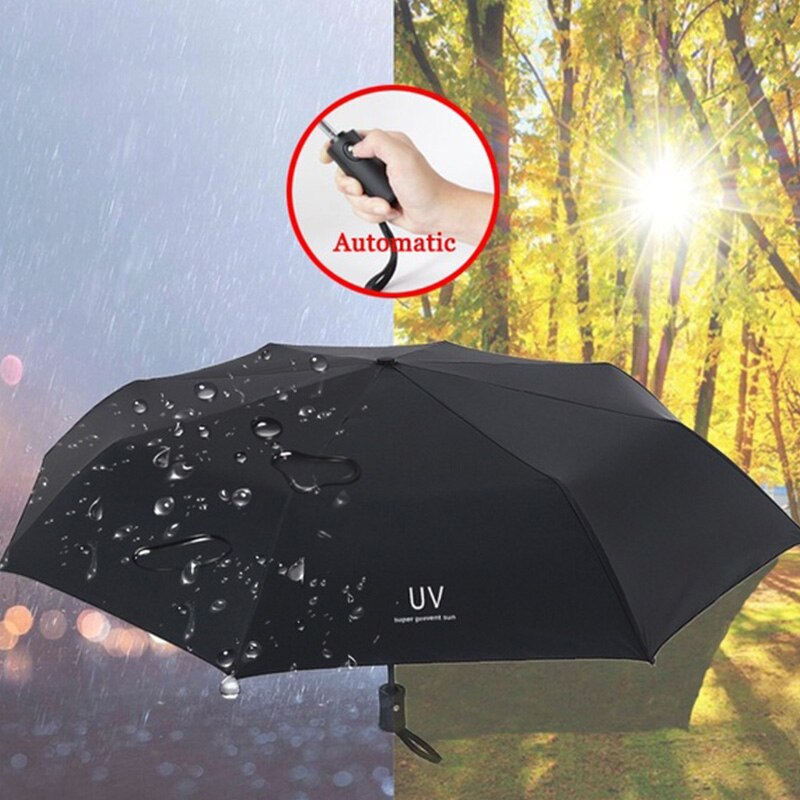 Zon Regen Paraplu Parasol Anti-Uv Paraplu Opvouwbare Paraplu Automatische Paraplu 8 Botten Zwarte Coating Grote UV Shading