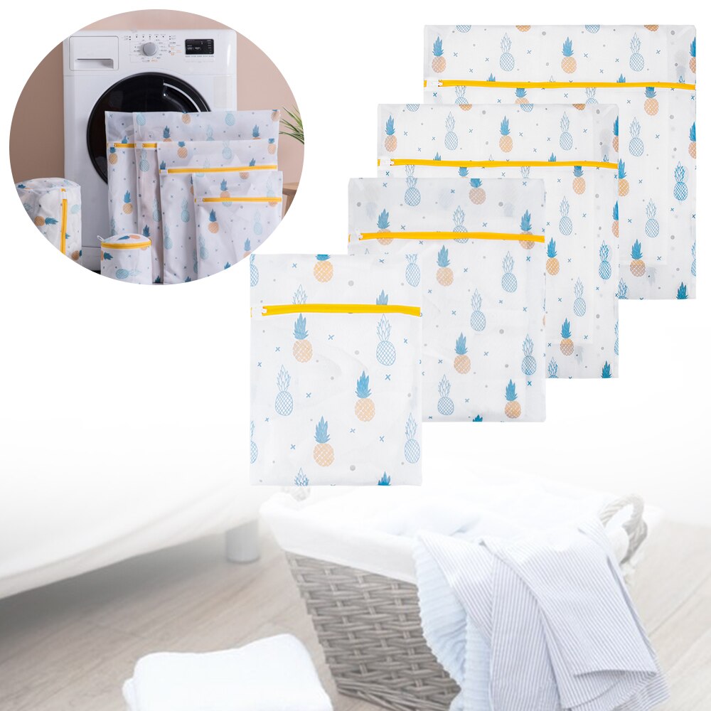 Washing Machine Pouch Pineapple Cactus Printing Zippered Mesh Laundry Bag Polyester Bags For Underwear Sock Pouch Clothes Bra