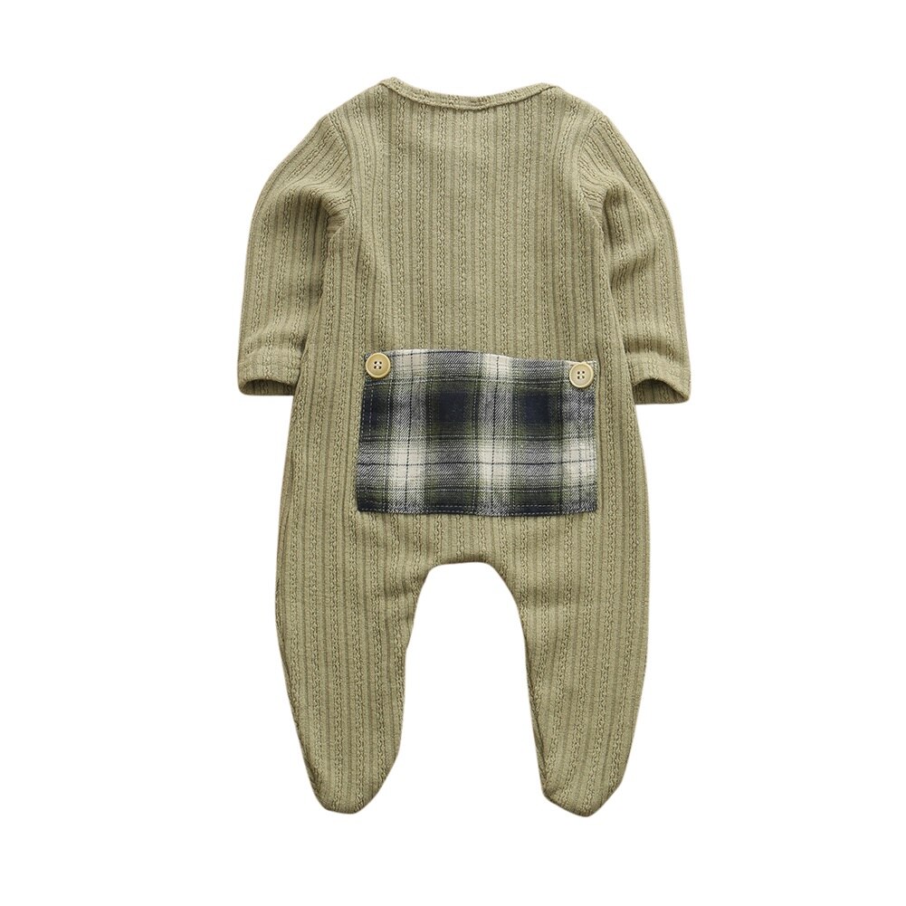 Pasgeboren Peuter Baby Jongen Meisje Romper Plaid Zakken Gebreide Jumpsuit Outfits Katoenen Kleding Leuke Herfst Winter Herfst: Groen / Nieuwgeboren