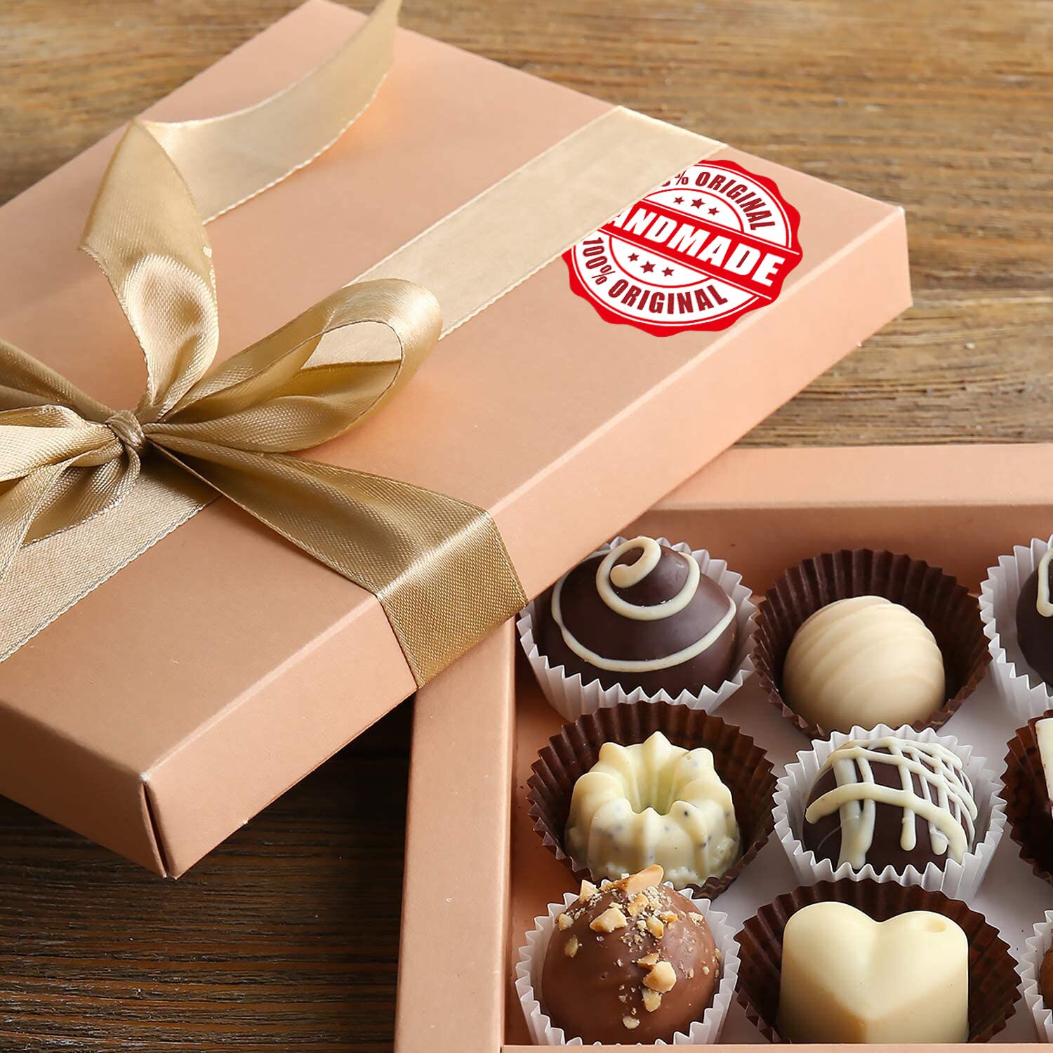 500Pcs Round Red '100% ORIGINAL HANDMADE' Stickers Adhesive Labels Baking Scrapbooking Small Bussiness Cake Decoration Sticker