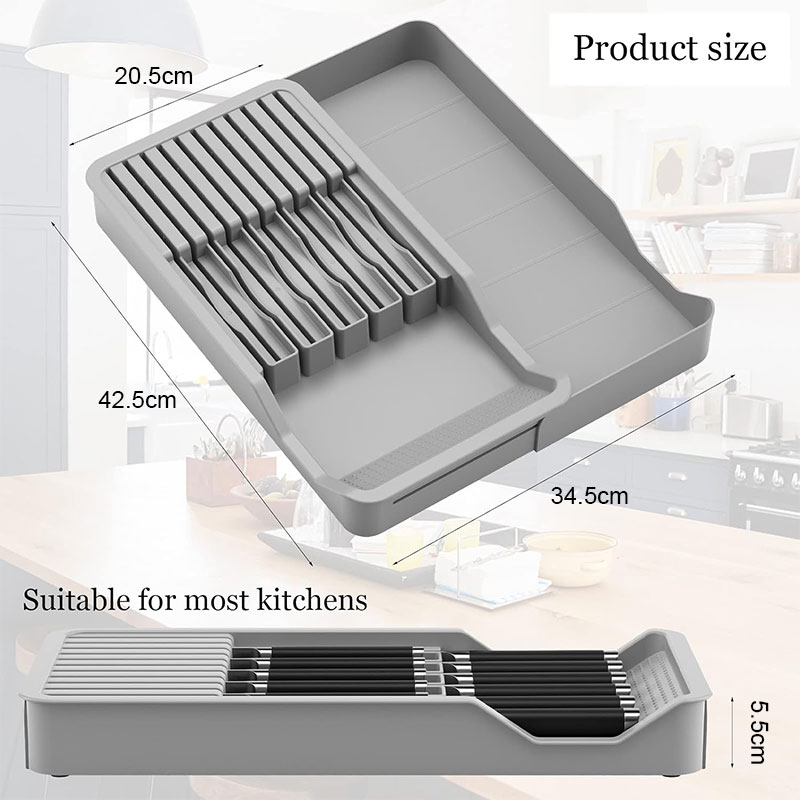 Knife Block Holder with Expandable Organizer Storage Tray for Kitchen Countertop Retractable Knife Organizer Drawer Insert