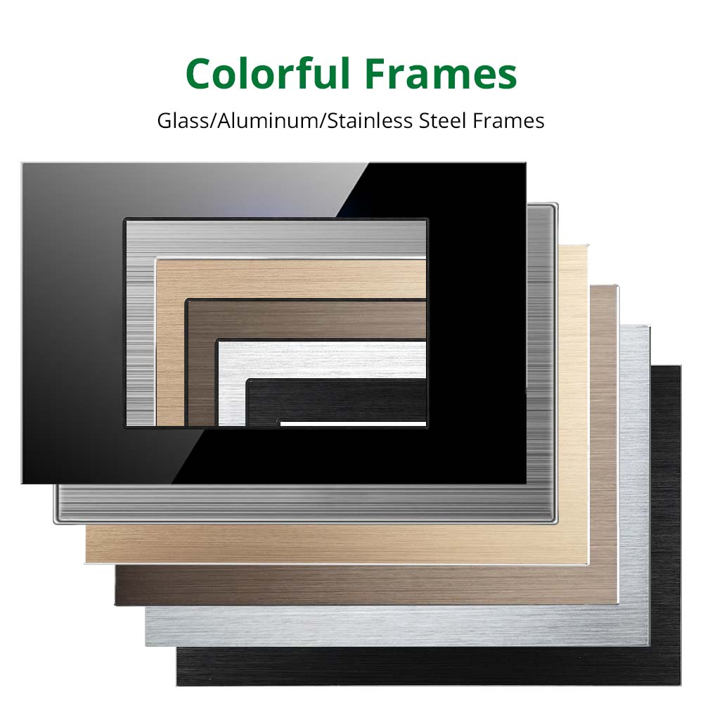Wallpad DIY Black Tempered Glass Stainless Steel Aluminum Panel Wall Light Switch and Socket 118*75mm Module Frame Only