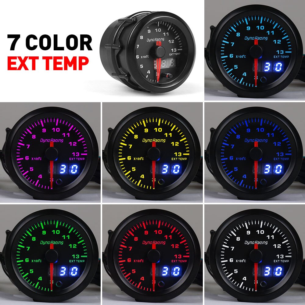Dynoracing 2&#39;&#39; 52mm Dual Display Exhaust Gas Temp Gauge 7 colors Led 300-1300 Celsius EGT EXT Gauge with Stepper Motor BX101503