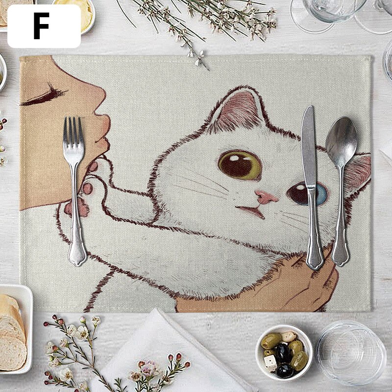 European style cute cat table mat cat style heat-proof mat placemat plate and bowl mat pot mat heat-proof mat: F
