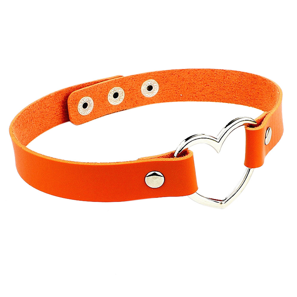 1 Stück Choker Halskette Punk Leder Hals Kette Kragen Herz Liebe Schmuck Weibliche Hals Schlüsselbein Kette Schmuck @ 3: Orange