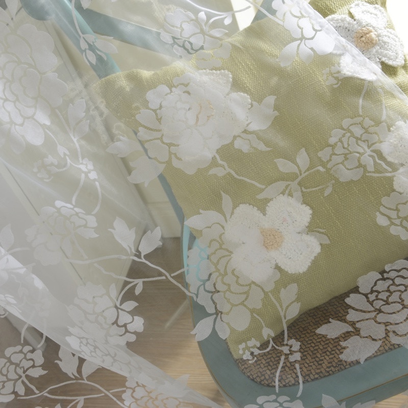 Pion blomma fönster gardiner dörr vardagsrum avdelare skira panel draperier halsdukar voile svart vit 95cm*200cm ~