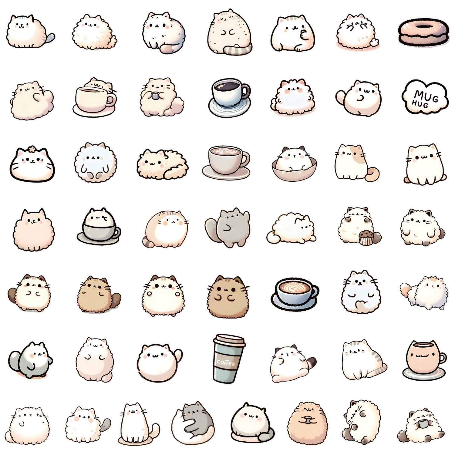 50 śliczne, grube naklejki z kotami kawaii, estetyczne naklejki do samodzielnego wykonania, do scrapbookingu, na telefon, do pamiętnika, do graffiti, wodoodporne, urocze naklejki