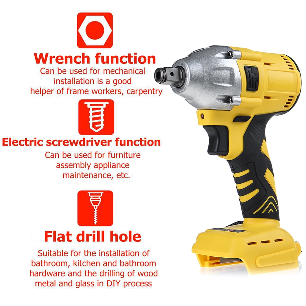 18V Electric Rechargeable Brushless Impact Wrench Cordless 1/2 Socket Power Tool Wireless Electric Wrenches without Battery
