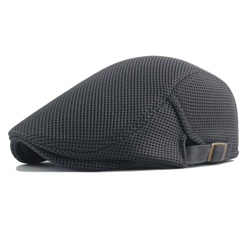 Sombrero de boina de algodón para hombre, gorra plana de malla informal, blanca, lisa, transpirable, ajustable, clásica, para verano: Gris