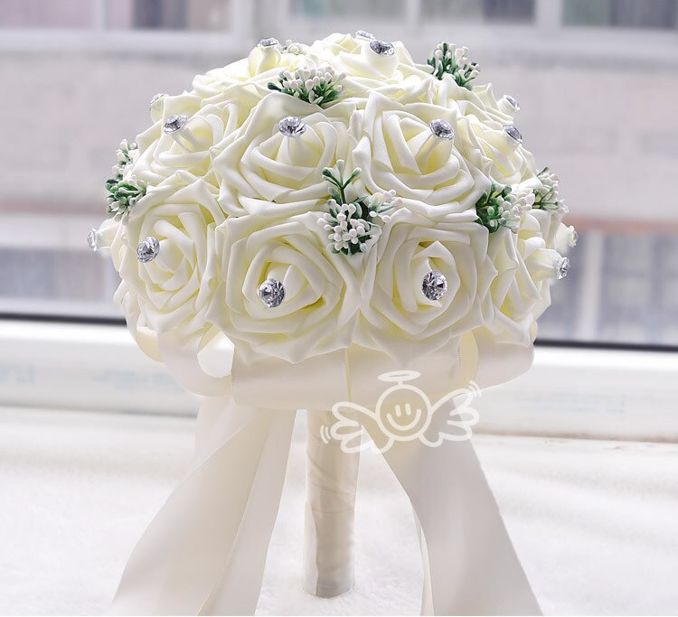 AYiCuthia Prachtige Handgemaakte Bruiloft bloemen Witte Bruidsmeisje Bruidsboeketten kunstmatige Rose Bruiloft Boeket S52