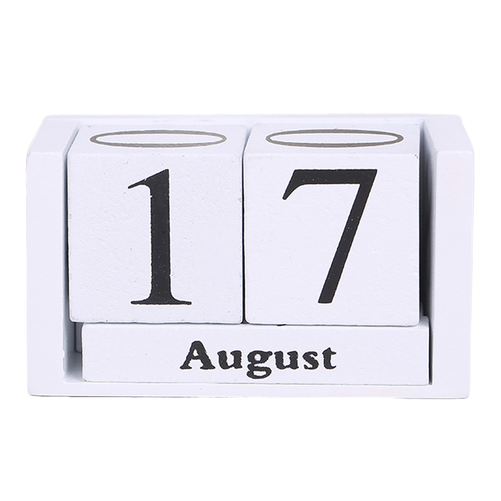 Planner DIY Wood Calendar Living Room Desktop Home Office Decor Month Date Display Desk Decoration Wood Block Reusable: white