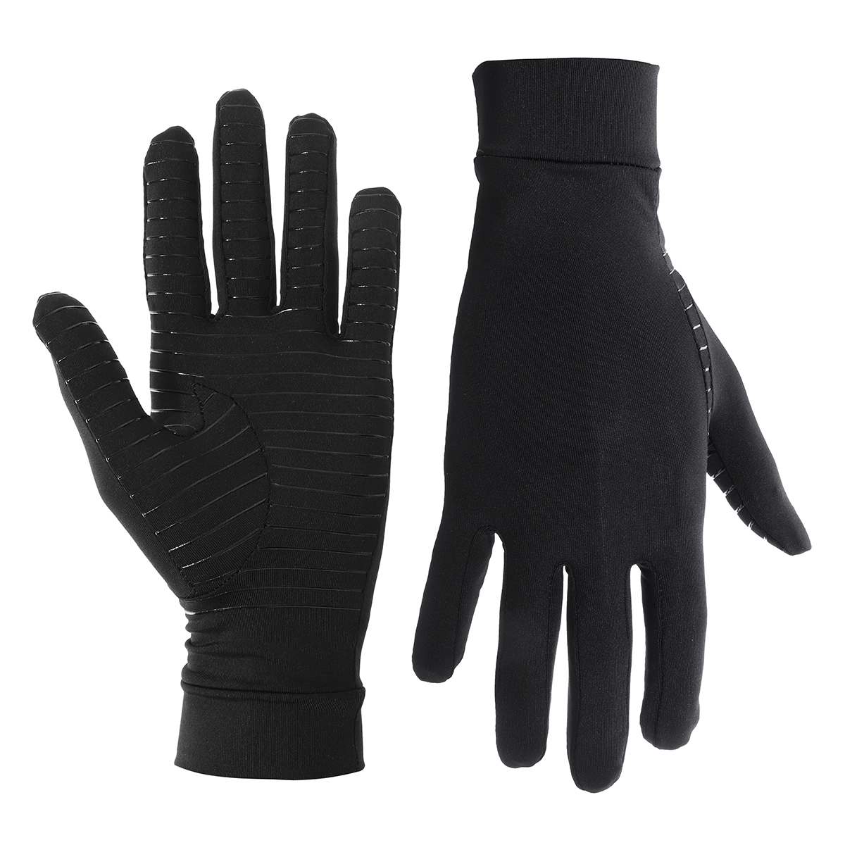 1 par kvinnor män kopparfiber elastisk hand artrit ledvärk handskar terapi halv fulla fingrar kompression handskar: Fulla fingrar / L