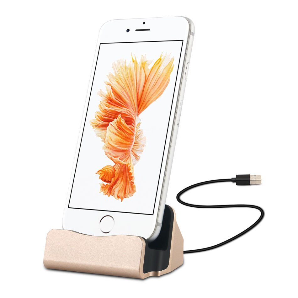 Station de charge de bureau pour iphone 5 5s SE 5C 6 6S 7 8 Plus XS MAX XR, Station d&#39;accueil avec support de chargement USB: Gold