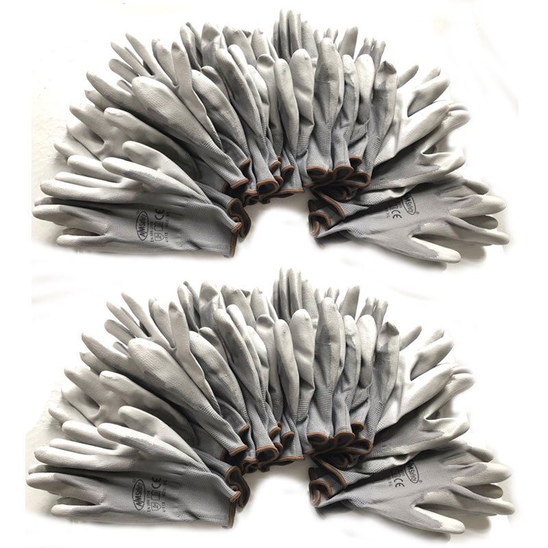 24 Pieces/12 Pairs Mechanic Protective Glove with PU Nitrile Rubber Coated Palm Safety Work Gloves CE 4131X