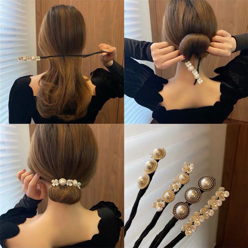 Vrouwen Knot Maker Bloemen Kristal Donut Opgestoken Haar Stok Diy Plaat Haar Buigbare Haarband Chignon Hoofddeksels