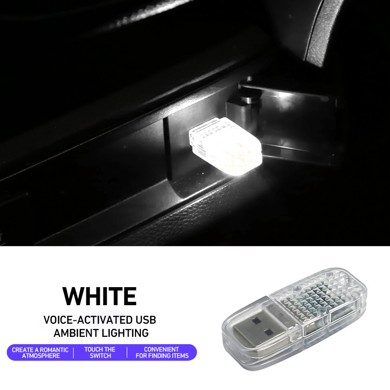 Multi-color RGB Car USB Ambient Lights LED Car Rhythm Lights Car USB Sound Control Ambient Lights: 4300K White Yellow