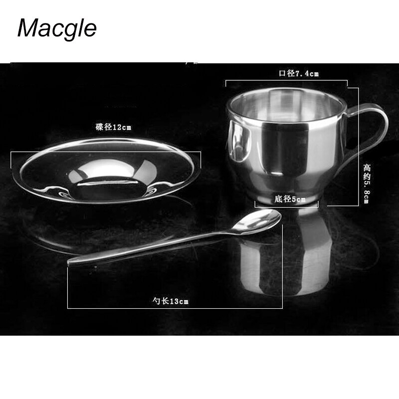 Coffekop Set Rvs Koffiekopje Dubbele Laag Met Schotel Lepel Drie Delige Koffie Shop Gereedschap Europese Koffie Cup