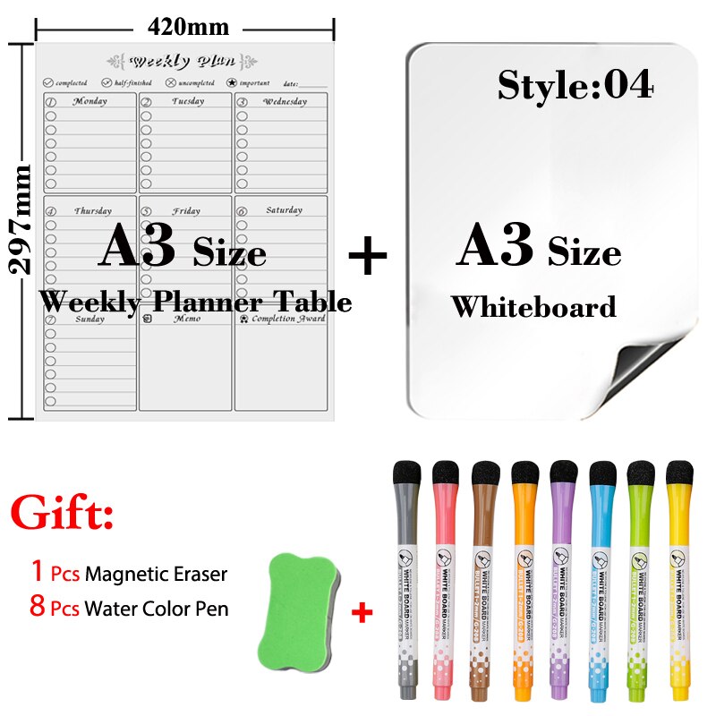 Tør-slet magnetisk månedskalender til køkkenkøleskab og magnetisk tavlekalender  a3 størrelse 297mm x 420mm whiteboard: Jhb 04-a3-8 pen 1 slet