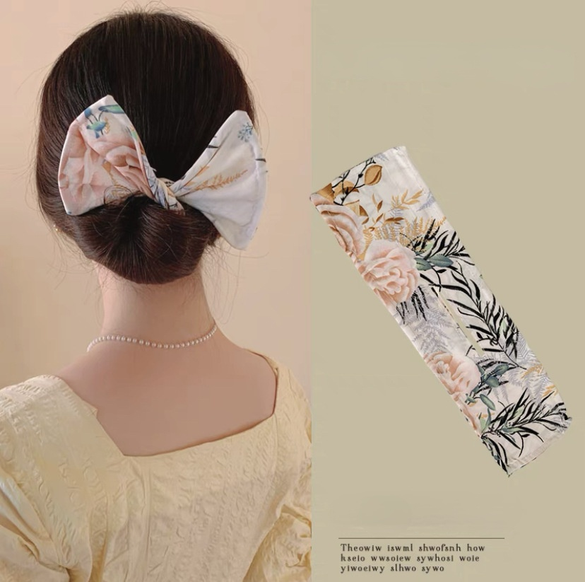 Multicolor Deft Bun Print Headband Hairpin for Women Girl Cloth Hair Circle Bun Maker Ponytail Holder Hair Accessories 1pcs: Black Gun Plated