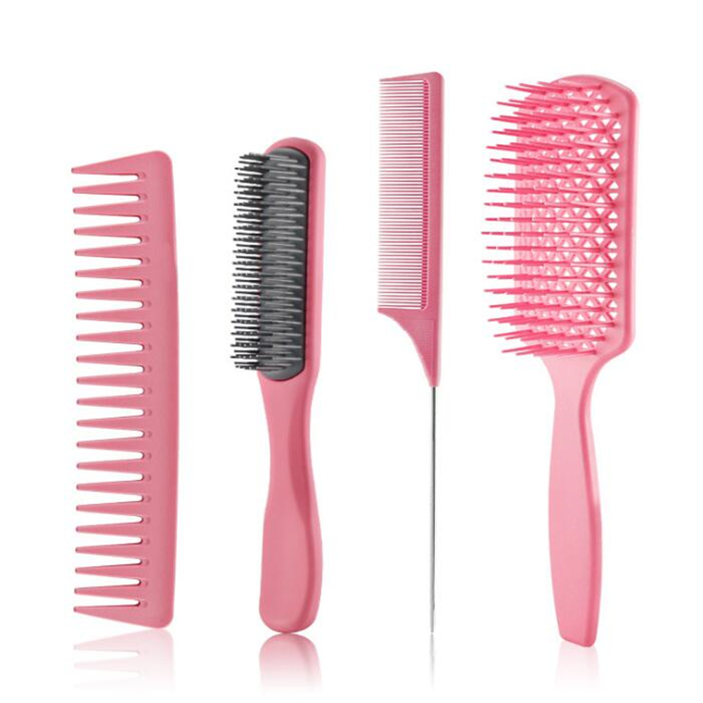 4 Stks/set Professionele Kappers Combs Detangling Hair Borstel Haar Kam Snijden Massage Kapper Gereedschap Salon Accessoires: Pink