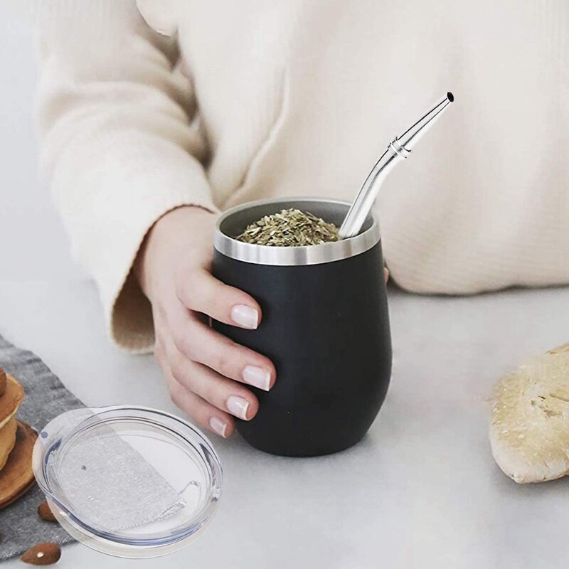 Double-Wall Stainless Yerba Gourd Mate Tea Set Water Mate Tea Cup with Lid Spoon Straw Bombilla Head Filter Brush