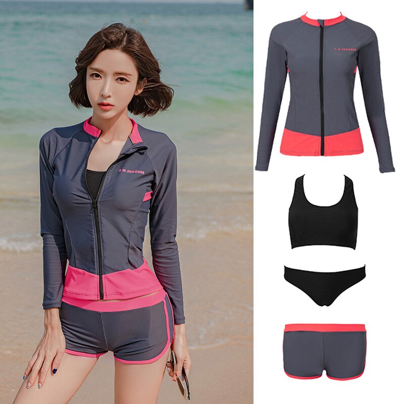 UV Protect Surfing Rash Guard Men Swimwear Long Sleeve Swimsuit Rashguard Surf Shirt Trunks Swimming Sailing Diving Wetsuits: 2111A Women-4pcs / 5XL