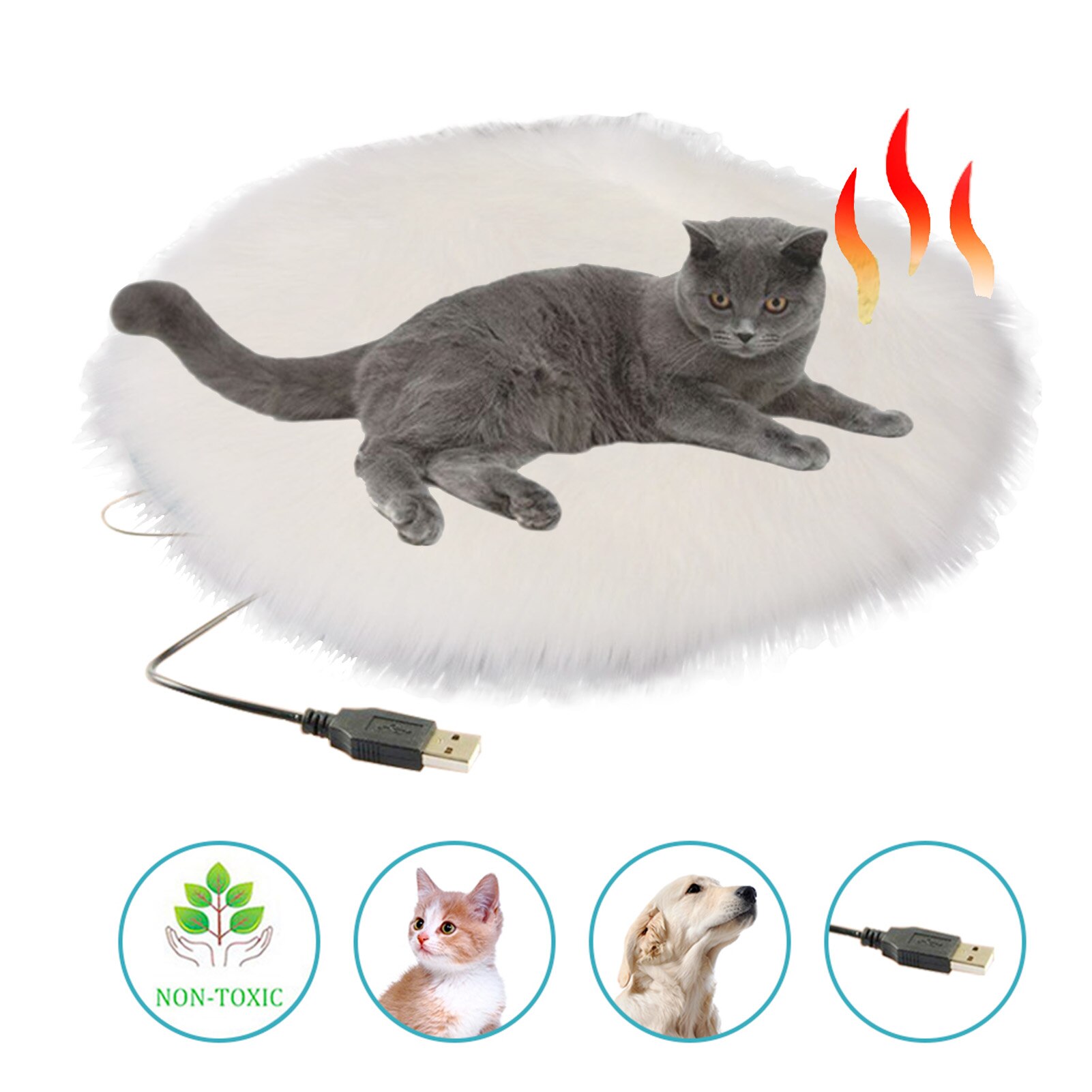 Alfombrilla de felpa con calefacción para perros, manta eléctrica con Usb, temperatura constante, calentador portátil para cachorros, cojín para dormir en invierno: 3