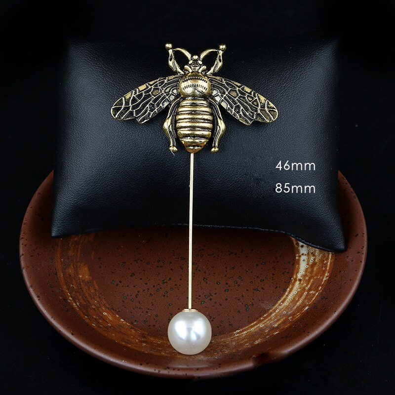 Retro Vintage Insect Bee Brooch Pin Scarf Buckle Pearl Button Long Needle Brooches Shirt Suit for Women Accessories